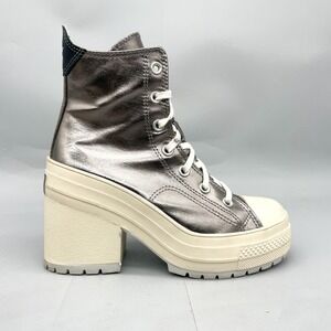 Converse Womens 7.5 Chuck 70 De Luxe Heel Gunmetal Metallic Sneaker Cyberpunk
